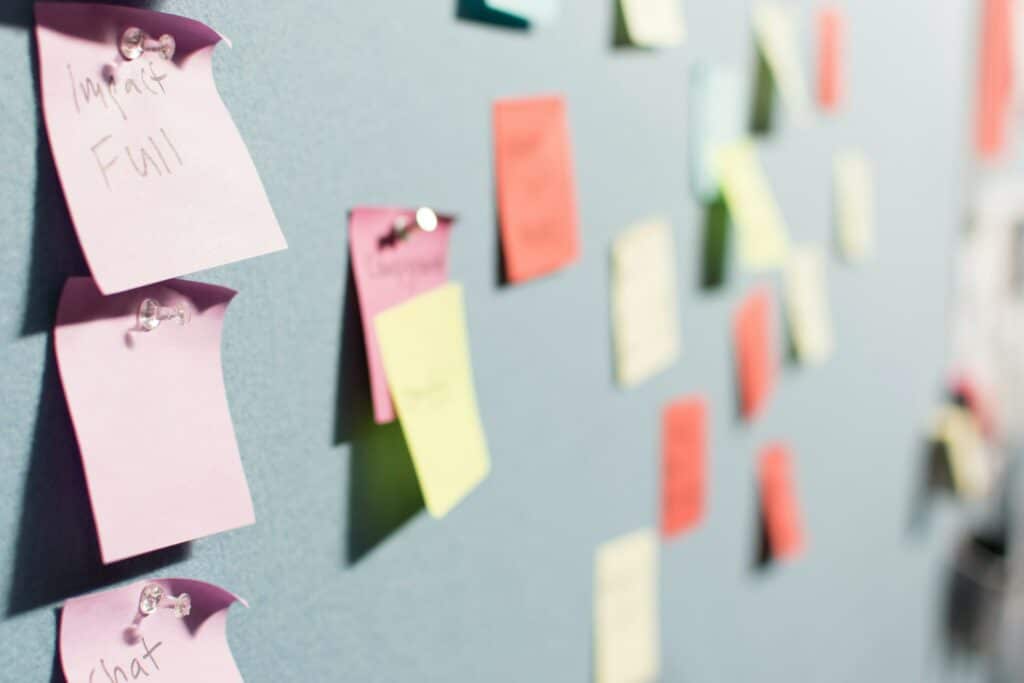 Post-it notes on a board